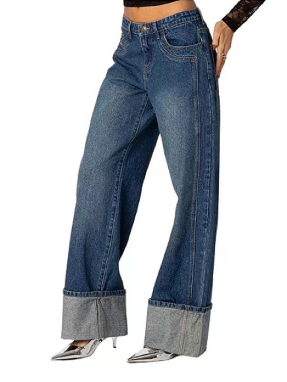 NWT EDIKTED Vesper Cuffed Low Rise Jeans
